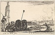 Plate 2: A cannon to the left, a town in the background, from "Various Military Caprices" (Varii capricci militari), Stefano della Bella  Italian, Etching