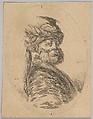A Turkish man with a beard and turban with one long feather in front, turned three-quarters to the right, from "Several heads in the Persian style" (Plusieurs têtes coiffées à la persienne), Stefano della Bella  Italian, Etching; second state of two