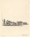 A mortar and a cannon, both mounted on carriages, a soldier shown from the back stands to the left, from "Equipment needed for Fortification" (Recueil de diverses pièces très nécessaires à la fortification), Stefano della Bella  Italian, Etching