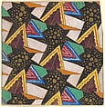 Repeating Pattern of Geometric Shapes with Decorative Leaves in Purple Framed by Yellow Triangles, Anonymous, French, 20th century  French, Charcoal, gouache and gold paint