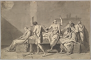 The Death of Socrates, Jacques Louis David (French, Paris 1748–1825 Brussels) (and studio?), Pen and black ink, with brush and gray wash over black chalk, with light squaring in black chalk