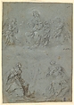 The Virgin and Child in Glory Adored by Saints Catherine and Lucy, Dirck Hendricksz., called Centen, also called Teodoro d'Errico (Netherlandish, Amsterdam 1542/43–1618 Amsterdam), Black chalk, pen and brown ink, brown wash, heightened with white chalk, on blue paper