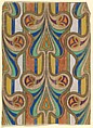 Vertical Panel with a Pattern of Butterfly-Shaped Designs on a Striped Background, Anonymous, French, 20th century  French, Charcoal, gouache and gold paint