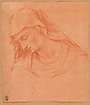 Head of a Mourning Woman in Profile to the Left, Girolamo Macchietti  Italian, Red chalk and white gouache on reddish ocher prepared paper