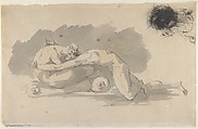 Lovers embracing (recto). A suppliant figure (verso), James Jefferys (British, Maidstone 1751–1784 London), Pen and carbon black ink, brush and gray wash, graphite