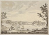View of Naesse castle with Lake Furesø from the West, Erik Pauelsen  Danish, Pen and brush and brown ink; framing line in pen and brown ink, by the artist