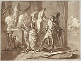 Venus preventing Aeneas from killing Helen, Johann Tobias Sergel Swedish, Pen and brown ink, brown wash, over graphite