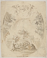 Design for a ceiling fresco with scenes from the life of Saint Barbara, Johann Baptist Enderle  German, Pen and brown and gray ink, brown and gray wash, black chalk