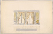 Design for a Wall Elevation with Two Window Bays and a Chair (Second Floor), Mewès and Davis, Watercolor over graphite