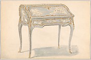 Period-style Designs for a Writing Desk with Chinoiserie Decorations (Louis XV), Mewès and Davis, Watercolor over graphite