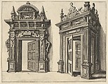 Two Wooden Portals from 'Verscheyden Schrynwerck (...)' ['Plusieurs Menuiseries (...)'], Paul Vredeman de Vries  Netherlandish, Engraving