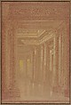 Design for a Hall Way with Corinthian Pillars, Frank M. Zimmerman American, Reddish-brown crayon, heightened with white and combined with yellow and white gouache