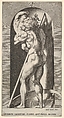 Plate 1: Saturn in a niche devouring his son, standing before a scythe, from "Mythological Gods and Goddesses", Giovanni Jacopo Caraglio Italian, Engraving