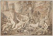 Bacchanal, Jean Jacques François Le Barbier  French, Black chalk, pen and brown ink, brush and brown and gray wash with touches of watercolor