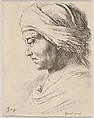 Plate 16: Head of an old man in profile with a cloth tied around his head, from "The Book for Learning to Draw" (Livre pour apprendre à dessiner), Stefano della Bella  Italian, Etching