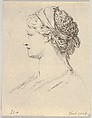 Plate 3: Head of a woman with braided hair, turned in profile to the right, from "Various heads and figures" (Diverses têtes et figures), Stefano della Bella  Italian, Etching