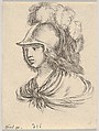 Plate 9: Bust of Minerva, wearing a helmet with feathers, looking towards the left, from "Various heads and figures" (Diverses têtes et figures), Stefano della Bella  Italian, Etching