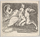 A soldier in profile galloping to the right holding a lance in his right hand, followed by another horseman behind, plate 20 from "Various figures and doodles" (Diverses figures et griffonnemens), Stefano della Bella  Italian, Etching