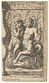 Two tritons embracing, one playing a panpipe, the second holding a conch shell set within a recessed space, Cherubino Alberti (Zaccaria Mattia) Italian, Engraving