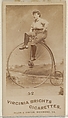 Card 52, from the Girl Cyclists series (N49) for Virginia Brights Cigarettes, Allen & Ginter American, Albumen photograph