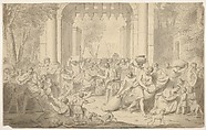 Roman Soldiers Defending a City Plagued by Famine, Louis Fabritius Dubourg  Dutch, Pen and black ink, gray and brown wash; framing line in pen and black ink, possibly by the artist