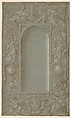 Niche Surrounded by a Decorative Frame Dedicated to the Theme of Music, Anonymous, Italian, Lombard, 16th century, Pen and gold-brown ink, brush and silver wash, heightened with white, on blue paper