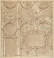 Design for a Wall and Ceiling with Frames and Decorations in Stucco, Anonymous, Italian, 18th century  Italian, Black chalk, pen and brown ink, brown wash