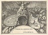 Plate 1: trophies of Roman arms from decorations above the windows on the second floor of the Palazzo Milesi in Rome, Giovanni Battista Galestruzzi Italian, Etching; second state