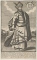 The King of Cambodia standing with a sceptre in his right hand, Anonymous, Engraving