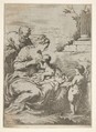 The Holy Family with the infant St John the Baptist at right, Bartolomeo Biscaino Italian, Etching