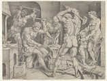 The Forge of Vulcan, Cornelis Bos Netherlandish, Engraving