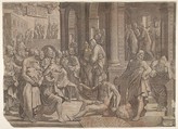 Saint John and Saint Peter Healing the Cripple, Lambert Suavius  Netherlandish, Engraving; second state of two