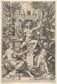 Bacchus, Music, Amor, Johann Sadeler I Netherlandish, Engraving