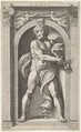 Pluto; on verso sketches of a figure, four heads, and a column, Hendrick Goltzius Netherlandish, Engraving; sketches in red chalk on verso