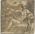 Saint John the Baptist in the desert, a lamb by his side, Antonio da Trento  Italian, Chiaroscuro woodcut from two blocks in green; third state of three