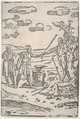 The forger standing by an anvil pulling a man in chains, from "The various operations of alchemy", Domenico Beccafumi  Italian, Woodcut