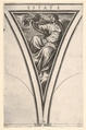 Summer (Estate), represented as a robed woman bearing a horn of plenty, a spandrel-shaped composition from "The Four Seasons", Cherubino Alberti (Zaccaria Mattia)  Italian, Engraving