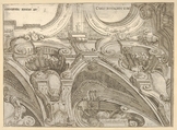 Architectural detail of an elaborate cornice, seen from below, Carlo Antonio Buffagnotti (Italian, Bologna 1660–after 1710 Ferrara), Etching