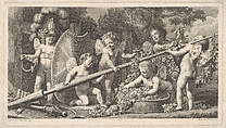 Six putti playing with the arms of Mars, Benigno Bossi Italian, Etching and engraving