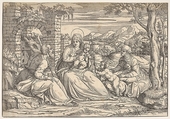 The Holy Family with saints Elizabeth and John, Nicolò Boldrini  Italian, Woodcut