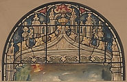 Design for the Arched Top of a Stained Glass Window Decorated with Gothic Ornament, D. Maitland Armstrong American, Watercolor and pen and ink