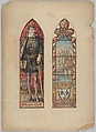 Admiral Gaspard de Coligny and View of Medieval Paris: Designs for the Huguenot Window, First Presbyterian Church, New York City, D. Maitland Armstrong American, Watercolor and ink