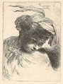Young man looking down to right, from "'Small Heads in Oriental Headdress", Giovanni Benedetto Castiglione (Il Grechetto) Italian, Etching