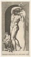 Plate 17: Bacchus standing in a niche, holding grapes over a plate, accompanied by an infant satyr, from a series of mythological gods and goddesses, Giovanni Jacopo Caraglio Italian, Engraving