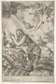 Penitent Magdalen kneeling on a rocky ground before a skull and bones, an ointment jar lies in the left foreground, rays of light and winged putti descend from above, Giulio Carpioni (Italian, Venice 1613–1678 Venice), Etching