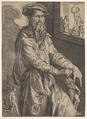 Portrait of Baccio Bandinelli, in three-quarter length next to a window pane containing a statuette and statuette fragments, the artist grasps with his right hand the head of a statuette resting at his left side, Niccolò della Casa (French, active Italy, ca. 1543–48), Engraving; first state of two