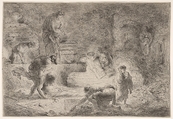 Tobit burying the dead, Giovanni Benedetto Castiglione (Il Grechetto) Italian, Etching