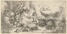 Nativity with God the Father and angels, Giovanni Benedetto Castiglione (Il Grechetto) Italian, Etching