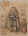 A Fiddler in a Tavern, with Three Men in the Background, Johannes Hendrik van West Dutch, Watercolor, over graphite