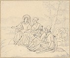 Men and Women Enjoying a View, Martinus Rørbye  Danish, Pen and brown ink, over graphite; framing lines in graphite, by the artist
